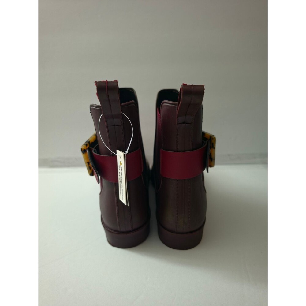 Women's Burgundy Chelsea Rain Boot with Decorative Buckle - Picture 2 of 7